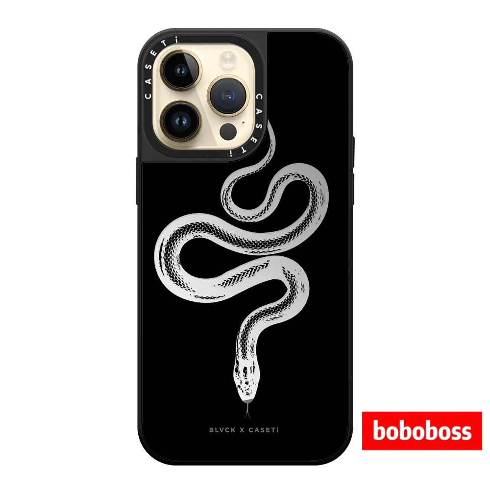 Orijinal zavod korpusu! BLVCK birgə brendli ilan mövzulu güzgülü MagSafe iPhone 17/16/15/14/13/Plus/Pro/Max üçün, qara zərbəyə davamlı güzgülü telefon korpusu.