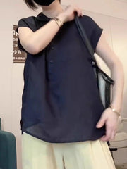 Avropa üslubunda, yüksək keyfiyyətli qara rəngli, qadınlar üçün qısaqol polo köynək, yeni yay üslubunda, arıqladıcı, geniş və çoxfunksiyalı top.