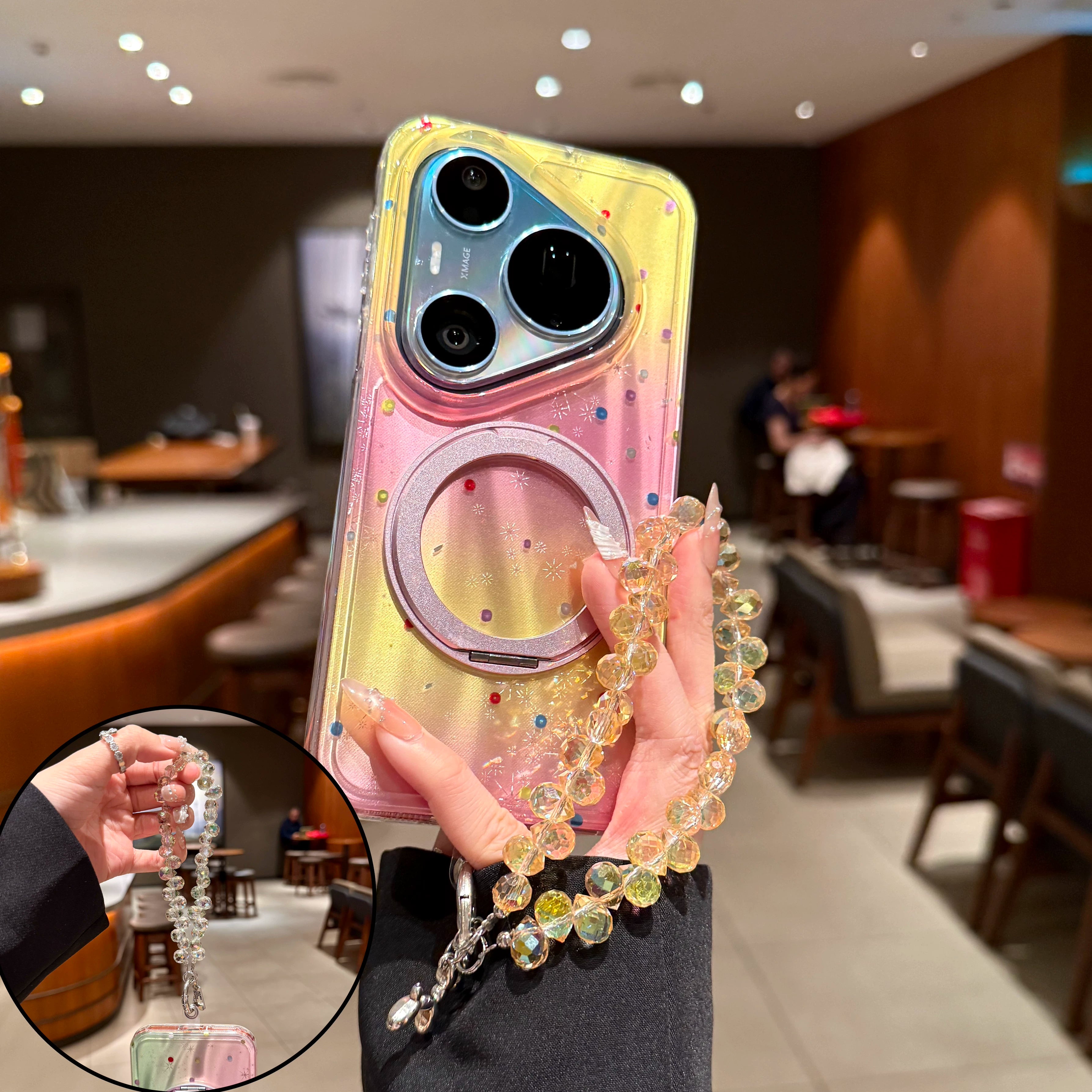 Huawei pura90promax mobil telefon qutusu üçün uyğundur, yeni ləkələnmiş gradient polka nöqtəli pura90pro yıxılmağa qarşı qoruyucu örtük maqnit emiş mötərizəsi p80pro+ bilərzik moda marka qadın p70p ultra nazik xarici Xiao