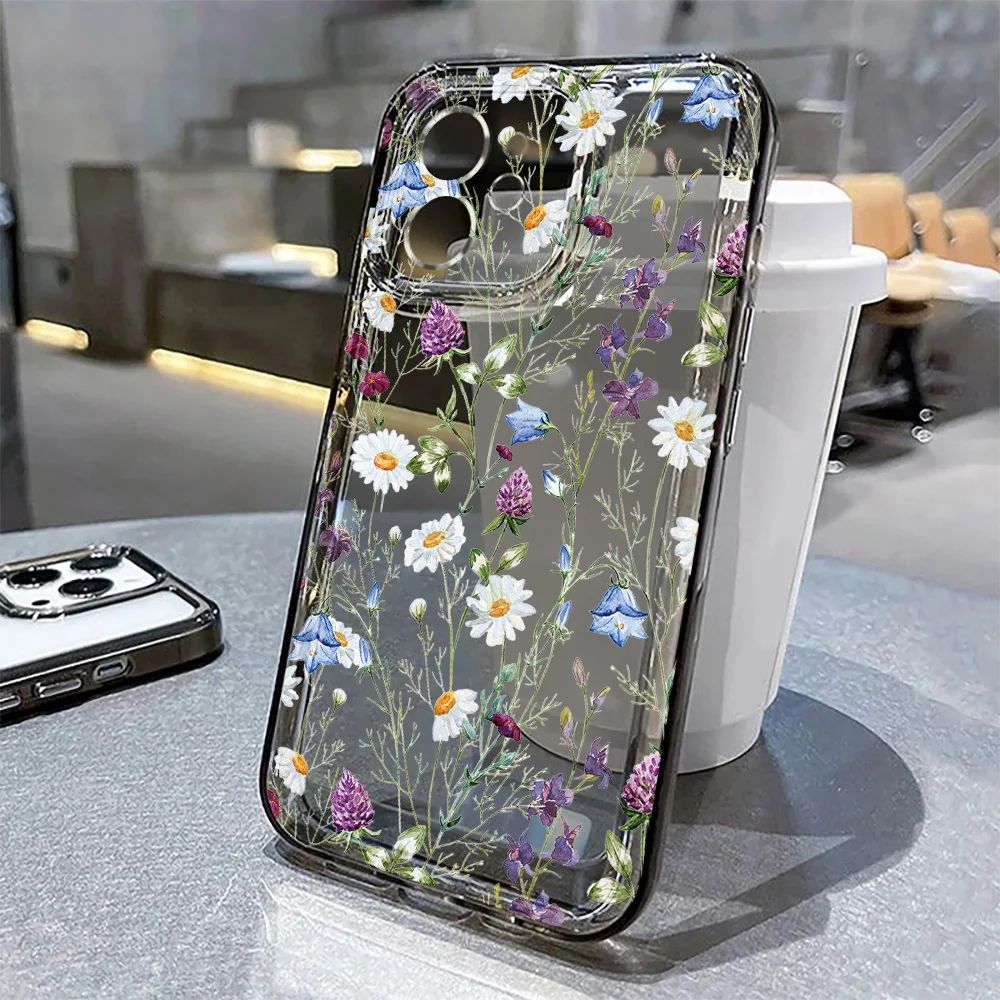 iPhone 16 Pro 13 15 11 12 14 17 Pro Ma üçün çiçəkli telefon qabı