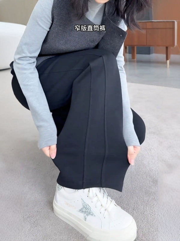 Qadınlar üçün böyük ölçülü qara düz ayaqlı şalvar, 2026-cı ilin yazı, yüksək belli, geniş bədən quruluşlu, arıqladıcı, gündəlik, çoxfunksiyalı, dar ayaqlı, geniş ayaqlı şalvar.