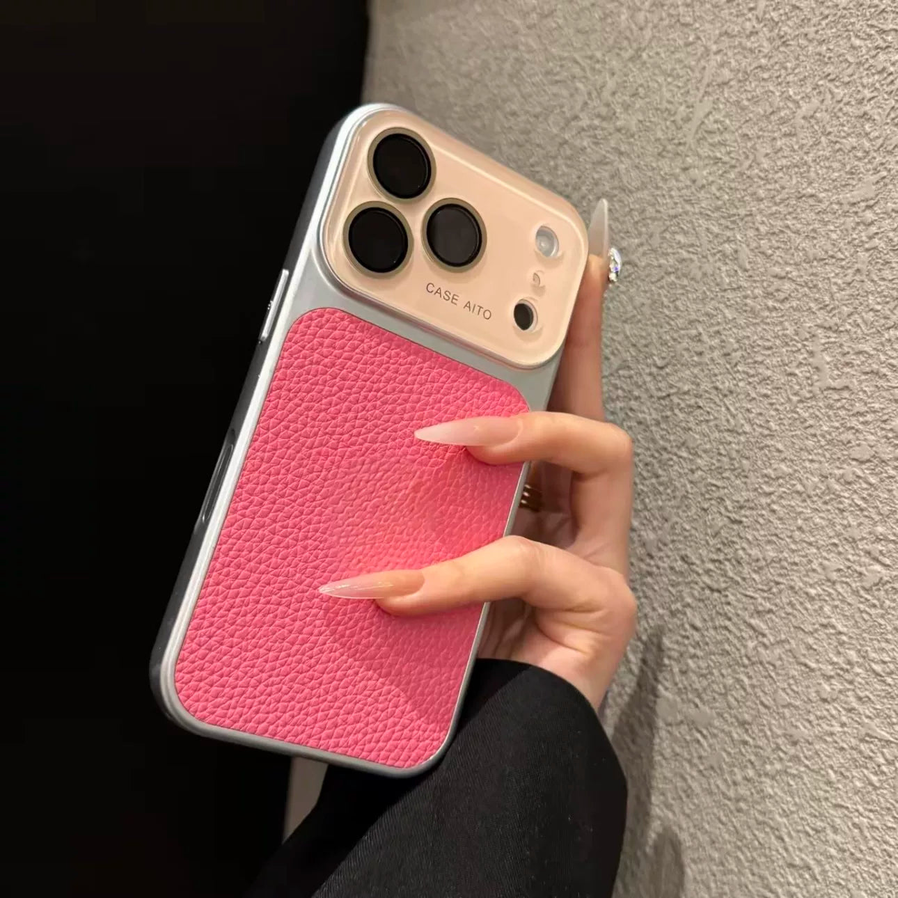 Çəhrayı lychee naxışı saniyələr ərzində 17 böyük pəncərəyə çevrilir, Apple iphone mobil telefon qutusu üçün uyğundur yeni 17promax yüksək səviyyəli 15 lens filmi ilə 14 sadə 13 hər şey daxil 16pro niş kişi və qadın qutusu