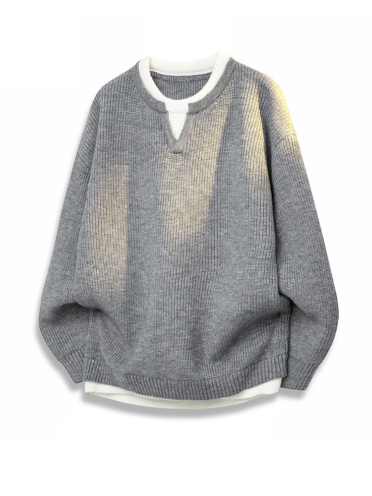 Romon Faux İki Hissəli Sviter Kişilər üçün 2025 Yeni Payız və Qış İsti Trikotaj Qalınlaşdırılmış Daxili Qatlı Kişi Topu