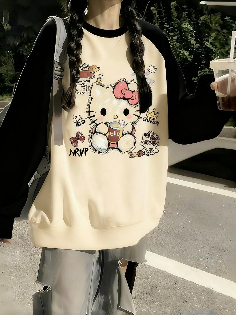 Qızlar üçün sviter, yeni yaz və payız model, dairəvi yaxalıq, geniş forma, rəng bloklayıcı, əsas qat, qış üçün flis astarlı köynək.