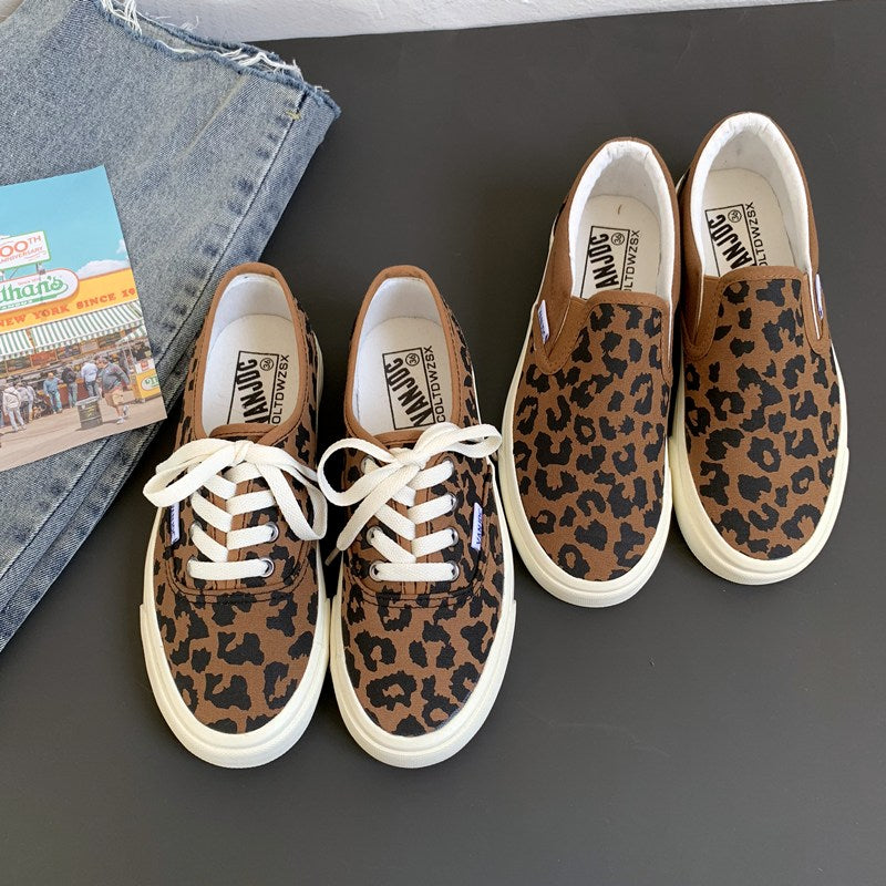 İnstaqramda məşhur bəbir naxışlı idman ayaqqabıları, 2025-ci ilin yeni Koreya üslubunda, retro şık niş kətan ayaqqabılar, çox yönlü və dəbli.