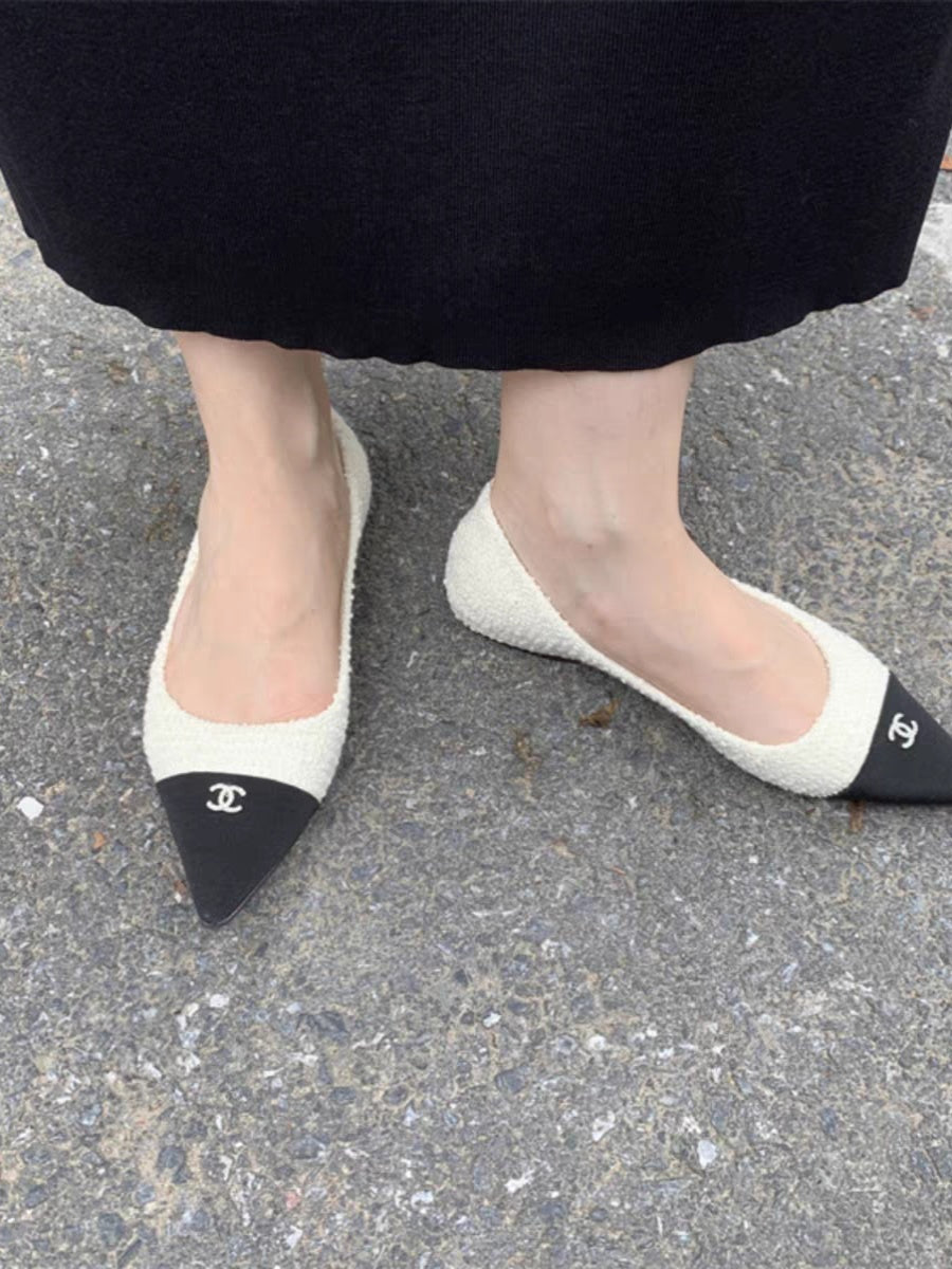 2024 Spring/Autumn New Korean Style Pointed Toe Rhinestone Buckle Soft Sole Comfortable Color Block Elegant Work Women's Low-Cut Single Shoes