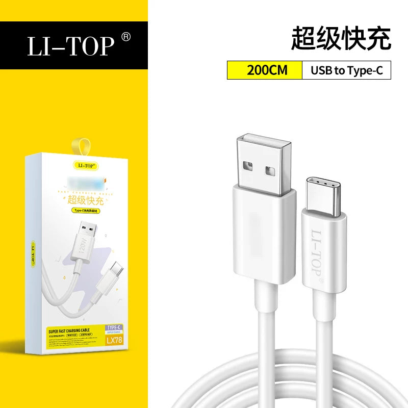 2m Rio Tinto LX78 ikili mühərrik super sürətli şarj 6A məlumat kabeli USB-c uyğun flaş doldurma kabeli topdansatış