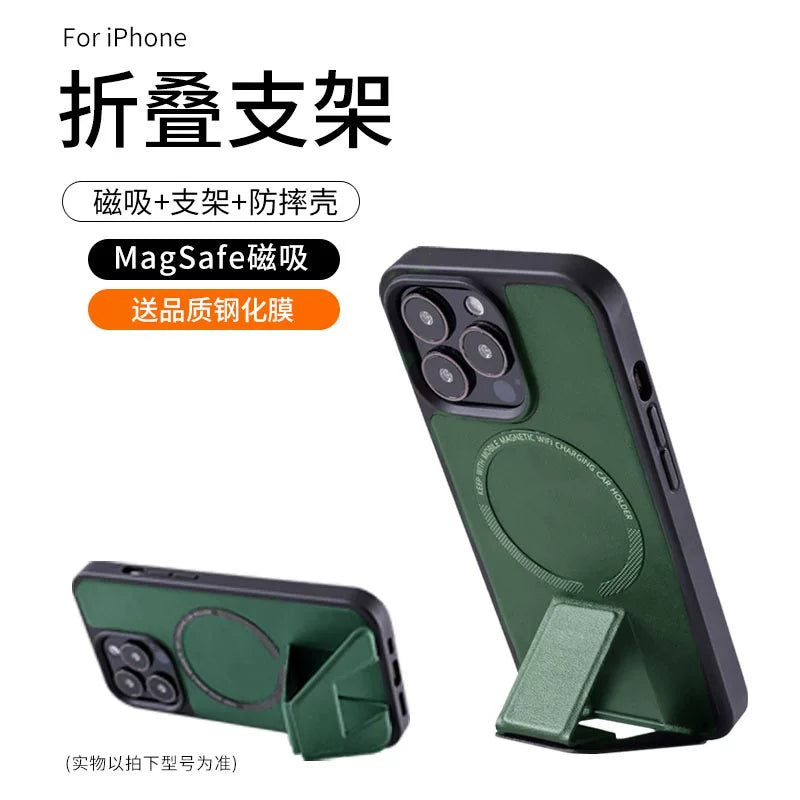 Apple 16 Pro Max telefon korpusu, dayaqlı iPhone 17 üçün tam örtüklü qoruyucu korpus, 13 dəri, 12 düşməyə davamlı, 14 kişi və qadın maqnit simsiz şarj cihazı, AIR dəri narıncı ilə uyğun yeni dəstək nöqtəsi.