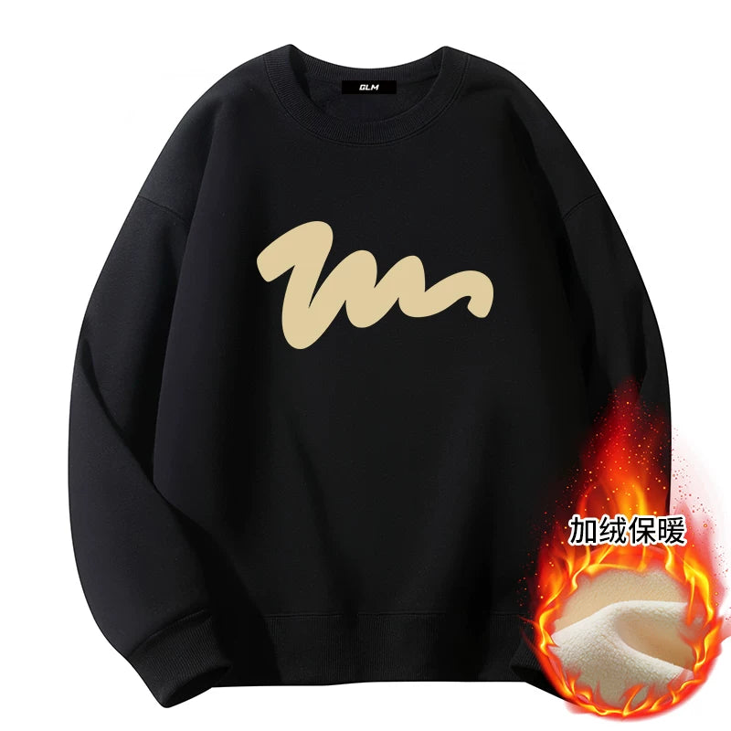 GLM Kişi və Qadınlar üçün Yun Astarlı Dəyirmi Yaxalı Sviter, Payız/Qış İstiliyi, Ağır Çəkili Stil, Amerika Boş Forması, Dəbli Brend Əsas Qat, Kişi Geyimləri