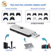 PS5/Xbox One S/PS4 nəzarətçisi Switch/OLED/PC/PS4 Bluetooth qəbuledici çeviricisinə qoşulmuşdur