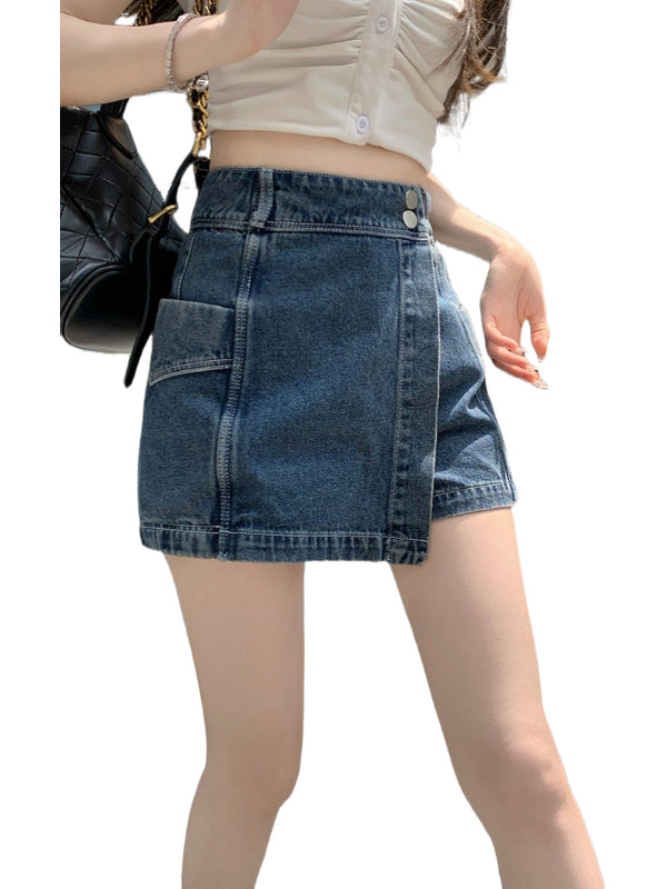 Böyük ölçülü, açıq havaya davamlı, qadınlar üçün yüksək belli denim ətək, yay üçün arıqlama, ombaya yapışan, bədənə uyğun A-xəttli mini ətək.