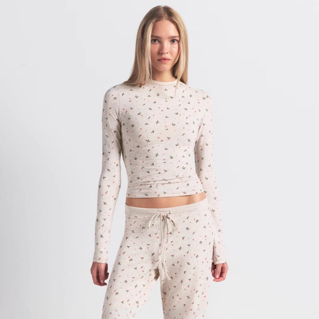 SKIMS Milad Məhdud Buraxılışlı Yeni Dəyirmi Yaxalı İncə Uyğun Uzunqol Top və Düz Ayaqlı Şalvar Dəsti