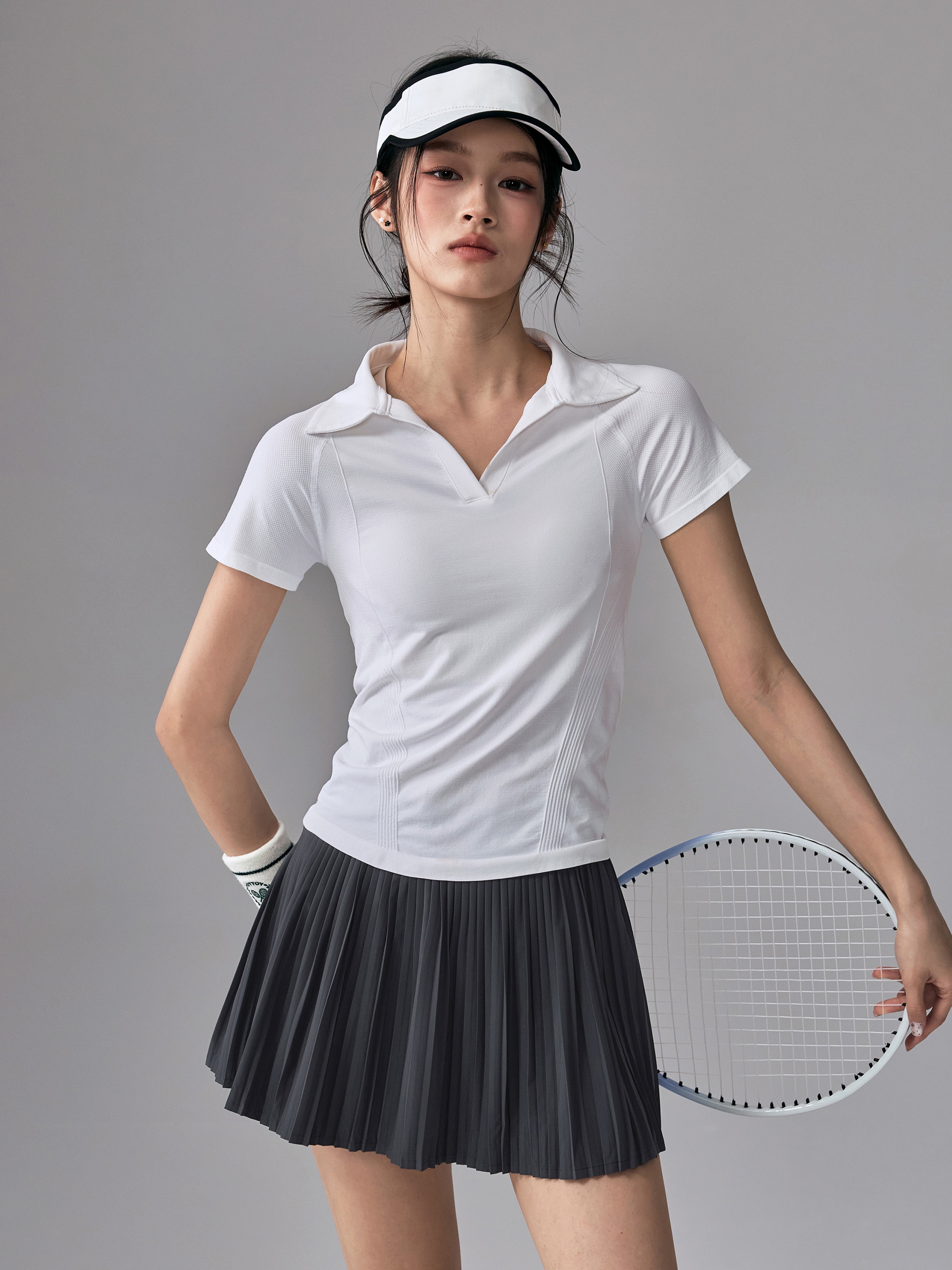 Fitnes qız tez quruyan yoqa geyinmək qısaqol sağ çiyin tennis polo köynəyi nazik qaçış top idman köynəyi yay
