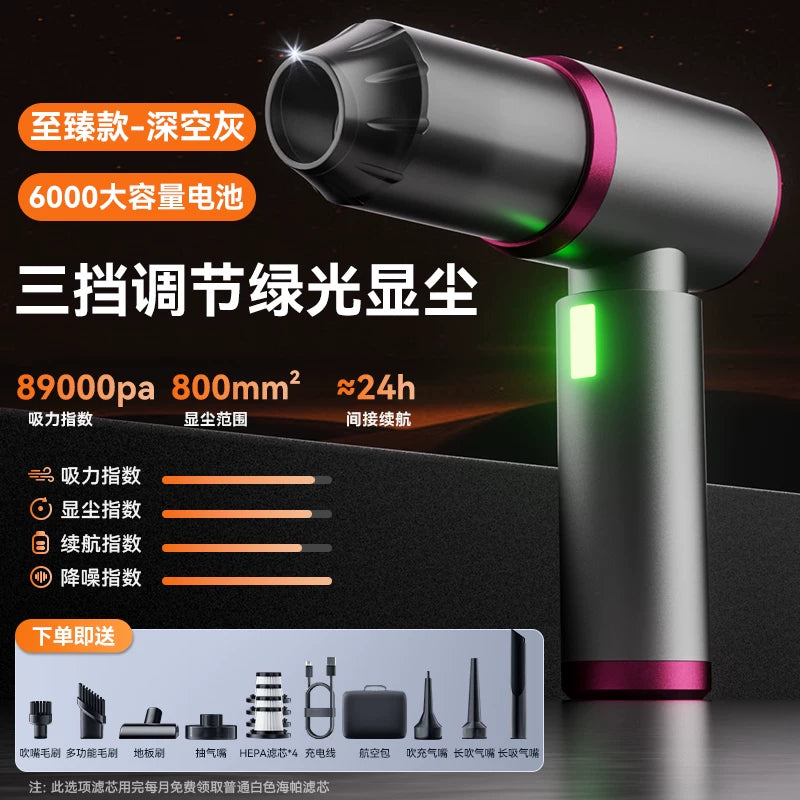 Handheld mini car vacuum cleaner, new model for 2025, super powerful suction, cordless and mini blower/vacuum cleaner combination.