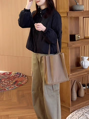 Qadınlar üçün böyük ölçülü, geniş, qara rəngli, yüngül pambıq palto, 2026 payız/qış yeni moda, dəbli və arıqladıcı ayaq üstə duran qısa pencək.