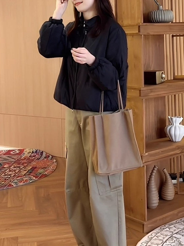 Qadınlar üçün böyük ölçülü, geniş, qara rəngli, yüngül pambıq palto, 2026 payız/qış yeni moda, dəbli və arıqladıcı ayaq üstə duran qısa pencək.