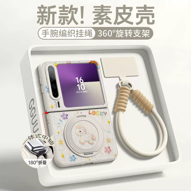 Yağlı boyalı pony Huawei puraX mobil telefon qutusu üçün uyğundur Pura yeni kolleksiyaçı nəşri qoruyucu örtük fırlanan stend qatlanan ekran qadın