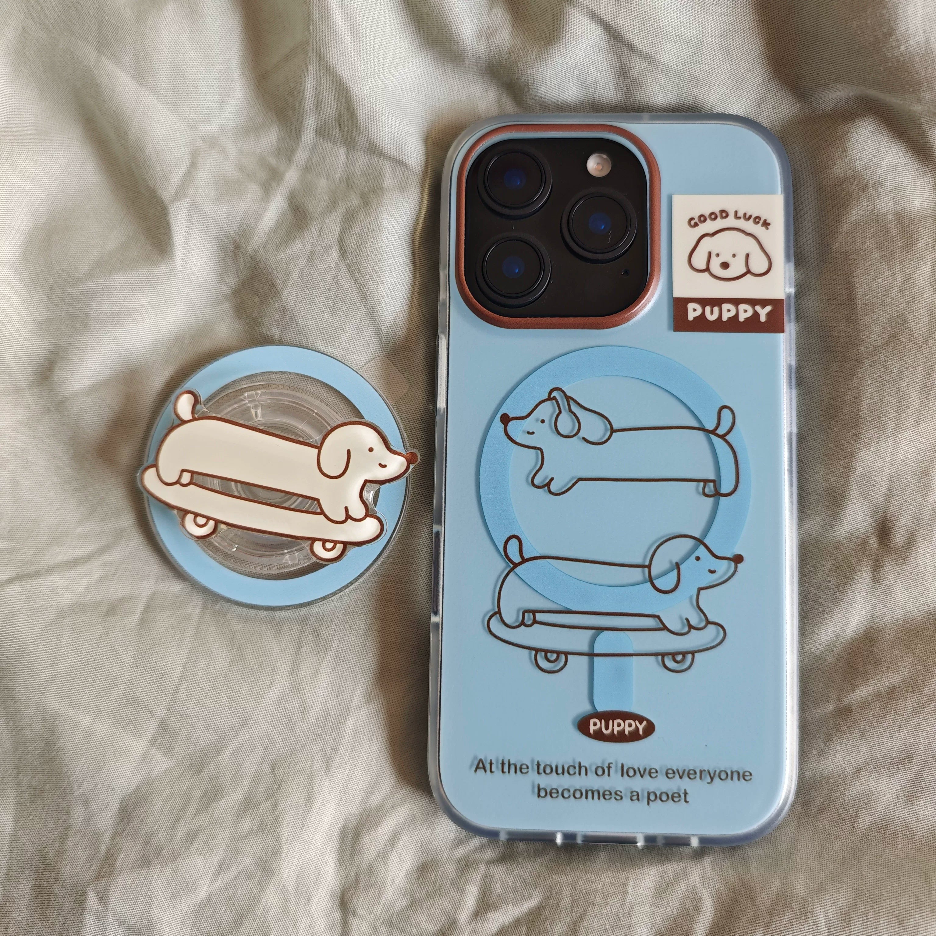 Göy mavi xətlər skeytbord dachshund maqnitli ikiqat imd cib telefonu qutusu iphone16promax üçün uyğun anti-fall 17 alma 15 braket 14 kart çantası kişi və qadın niş təzə 13 sadə buzlu