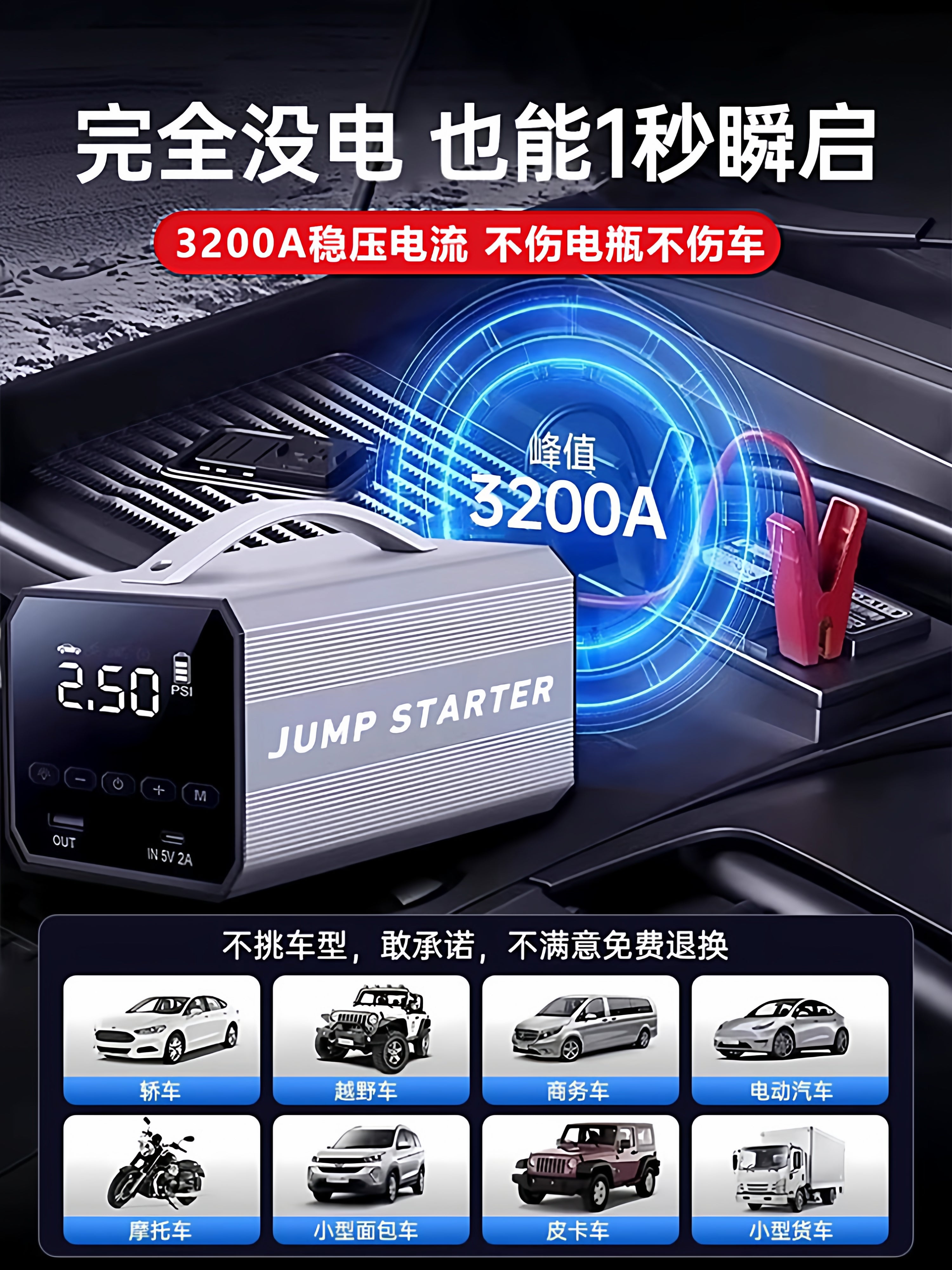 Alman Böyük Tutumlu Avtomobil Təcili Tutma Başlanğıc Enerji Bankı Siqaret Alovu, Batareya Kabeli və Hava Pompası Hamısı Bir Cihazda