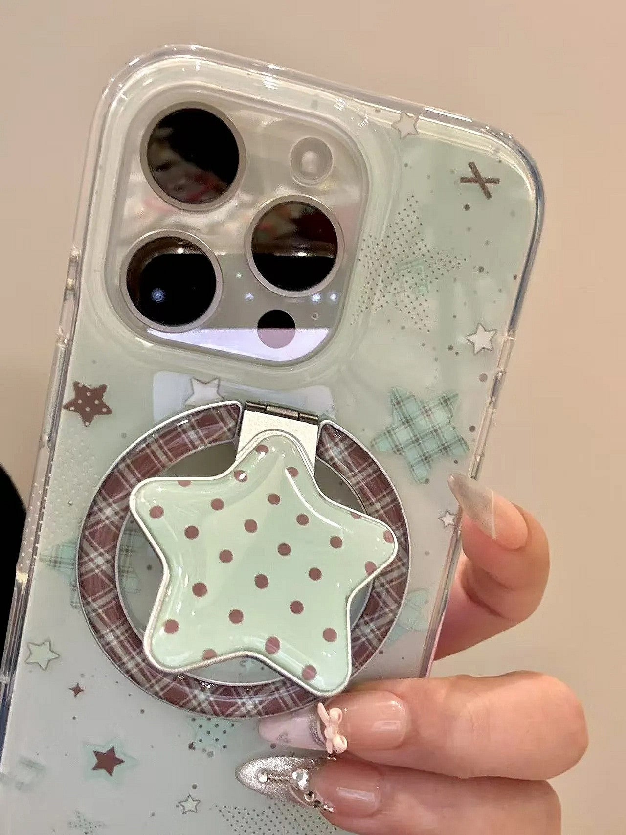 Hinlucky Koreya ins nanə yaşıl plaid ulduz maqnit mötərizə Apple 17 mobil telefon qutusu iphone16promax yeni 15 ikiqat qat 14 düşməyə qarşı qoruyucu örtük 13 niş yaradıcı