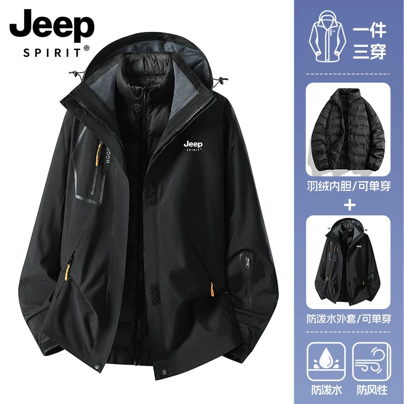 JEEP Kişilər üçün 2025-ci il Yeni Model Yaz, Payız və Qış Üçlü Birdə Yun Astarlı Qalın Kişi Üst Geyimləri