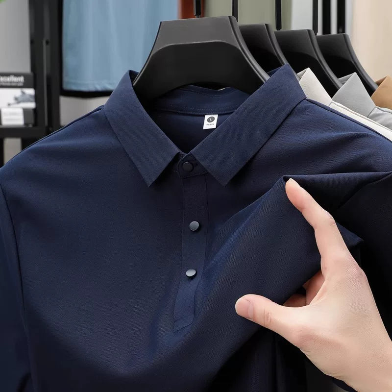 Paul's yüksək səviyyəli buz ipəyi tez quruyan qısaqol POLO köynəyi kişilər üçün 2025 yeni boş, böyük ölçülü biznes yaxa köynəyi