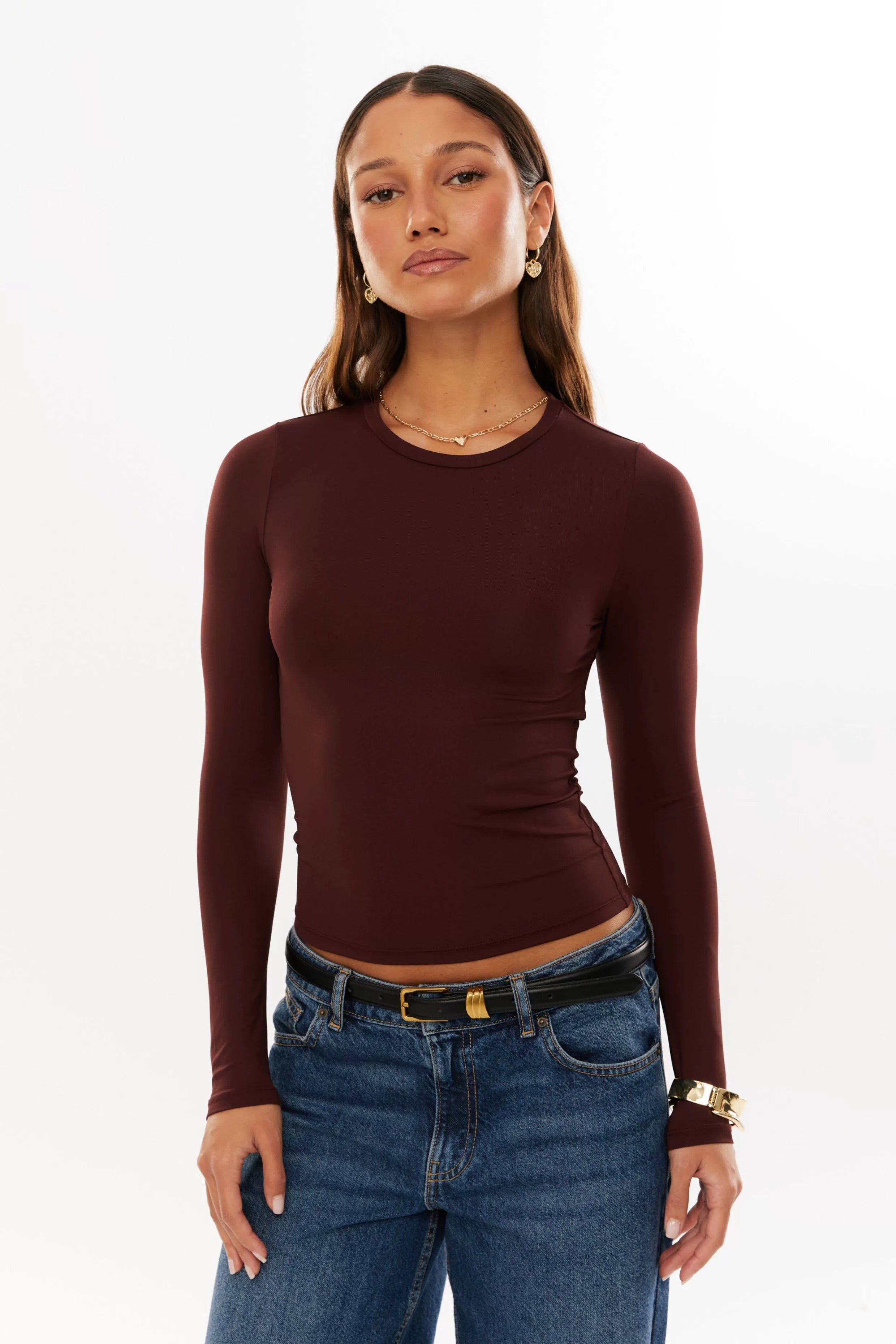 Avstraliya S-brendli SK*M dupe! Qadınlar üçün düz rəngli, tikişsiz, uzanan uzunqol köynək, seksual üslublu top, ixrac keyfiyyəti.