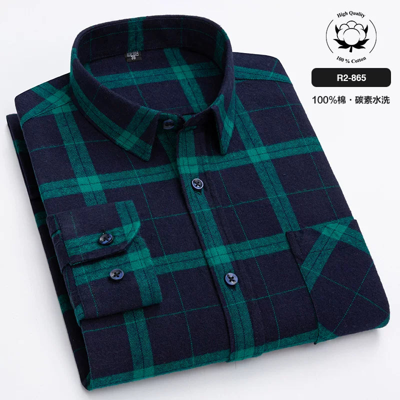 Paul 100% Pambıq Kişilər üçün Fırçalanmış Uzunqol Köynək, Gənc və Orta Yaşlı Kişilər üçün Gündəlik Pambıq Dama-dama Köynək, Böyük Ölçülü Kişi Geyimləri