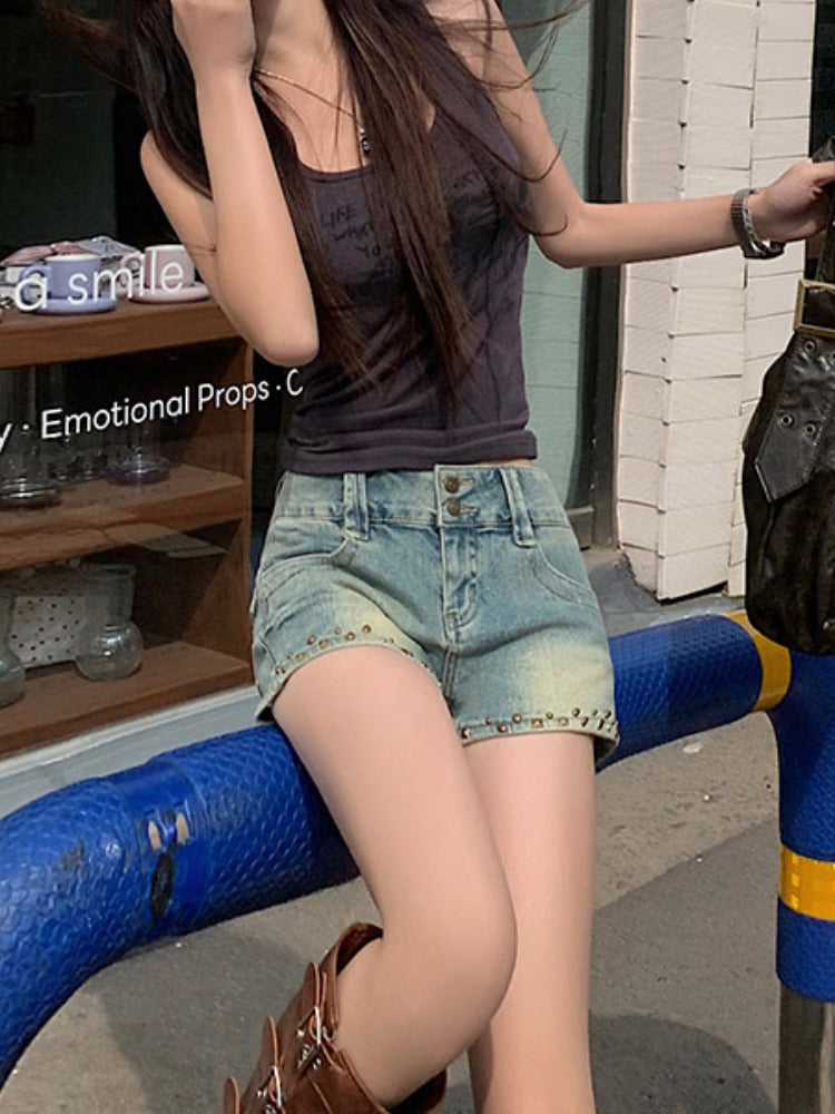 Qadınlar üçün Böyük Ölçülü Amerika Retro Çəkməli Aşağı Belli Denim Şortlar, 2026 Yay Yeni Modeli, Böyük Ölçülü Qadınlar üçün İncə Fit İsti Şalvar