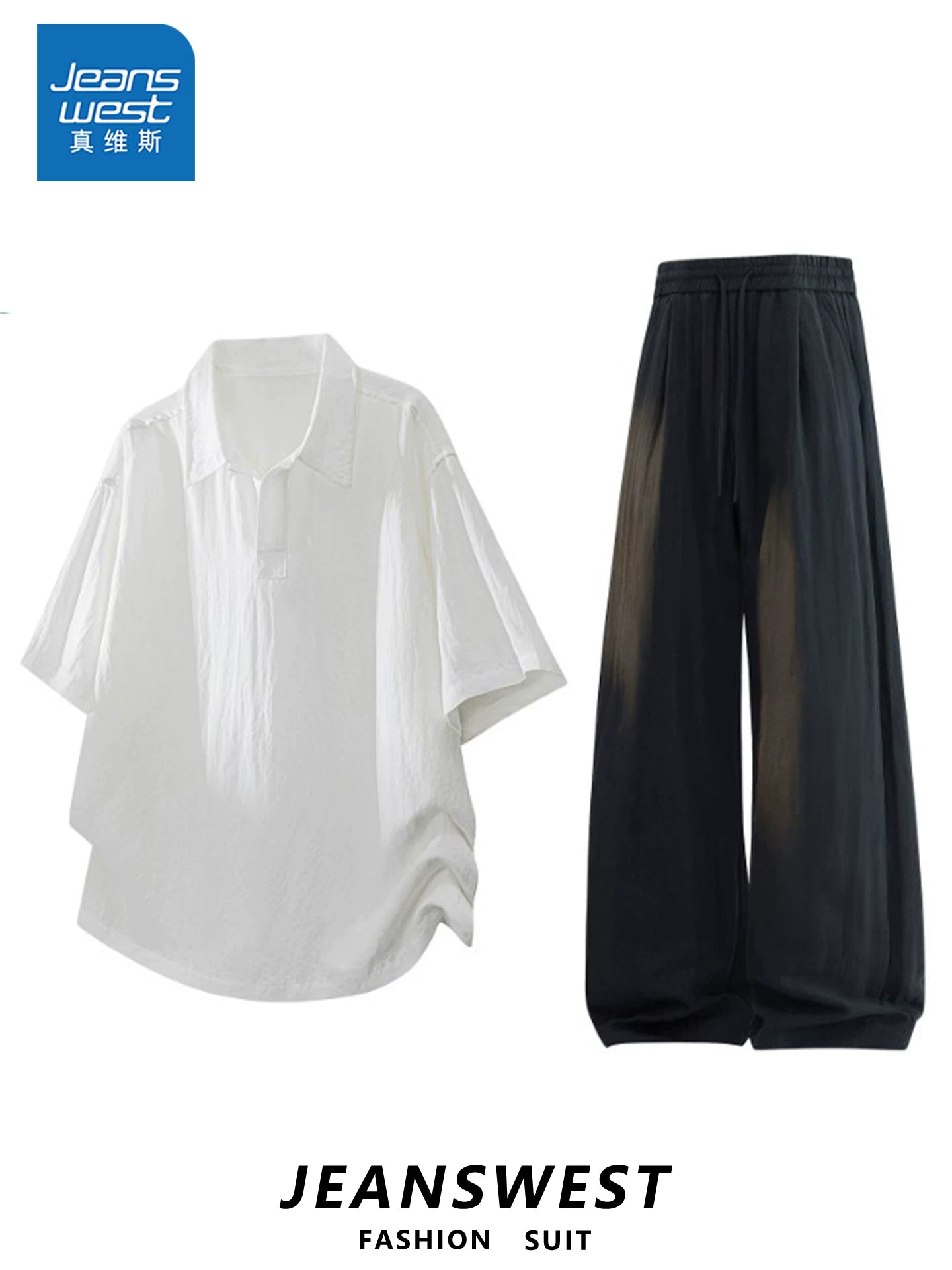 [Zhang Ruonan təsdiqi] Jeanswest yay lyocell kətan qısaqol gündəlik şalvar kostyumu neytral üslubda iki hissəli dəst