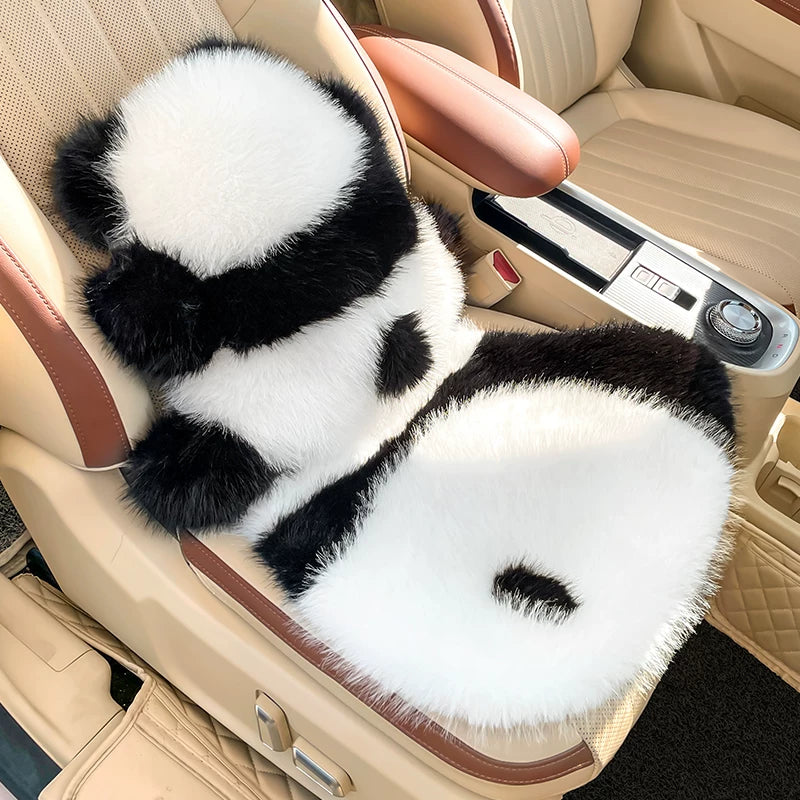 Cute panda themed car seat covers for winter, one-piece, thickened and warm for the back seats.