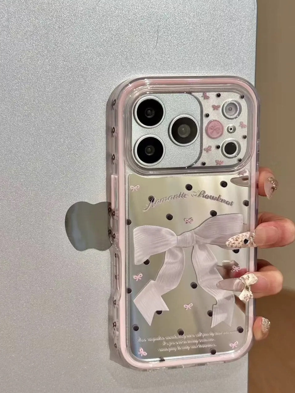 Koreya estetik güzgü yay yan naxışı IPhone17promax mobil telefon üçün uyğundur Apple 17/16pro yeni Xiaomi 17pro sadə ins üslublu Reno15/14 qoruyucu örtük