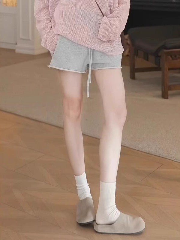 Böyük ölçülü qadınlar üçün boz rəngli elastik bel hissəli şortlar, yay üslubunda, dəbli, çoxfunksiyalı, arıqladıcı, yüksək belli gündəlik şalvar.