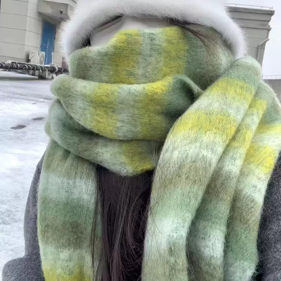 Yaşıl şarf, Koreya üslubunda, payız və qış fotoları üçün çoxfunksiyalı, yüksək səviyyəli hiss, qalın və isti boyun isidicisi, 2025-ci il üçün yeni model.