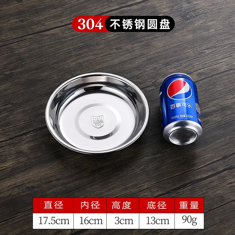 304 paslanmayan polad boşqab, məişət dəyirmi qab, daldırma qabı, qatılaşdırılmış yeməkxana nahar boşqab, buxar boşqab, meyvə boşqab, manqal qabı