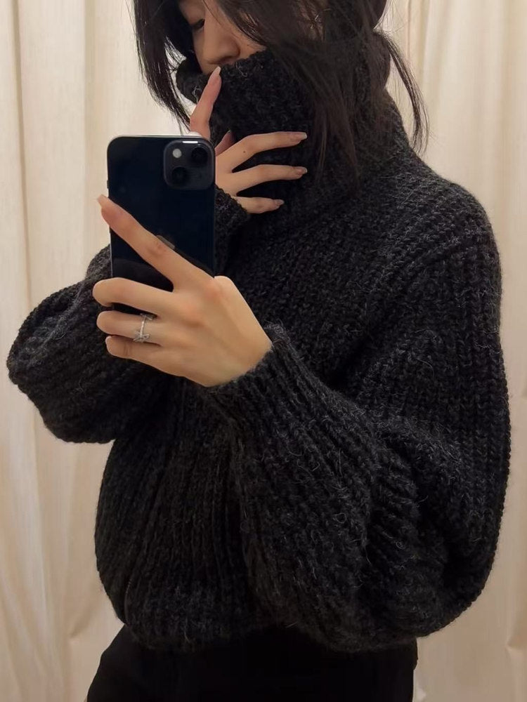 Böyük ölçülü! Qadınlar üçün Amerika retro fermuarlı balıqçı yaxalı hırka, yeni payız/qış üslubunda, geniş formada, qalın toxunmuş palto.