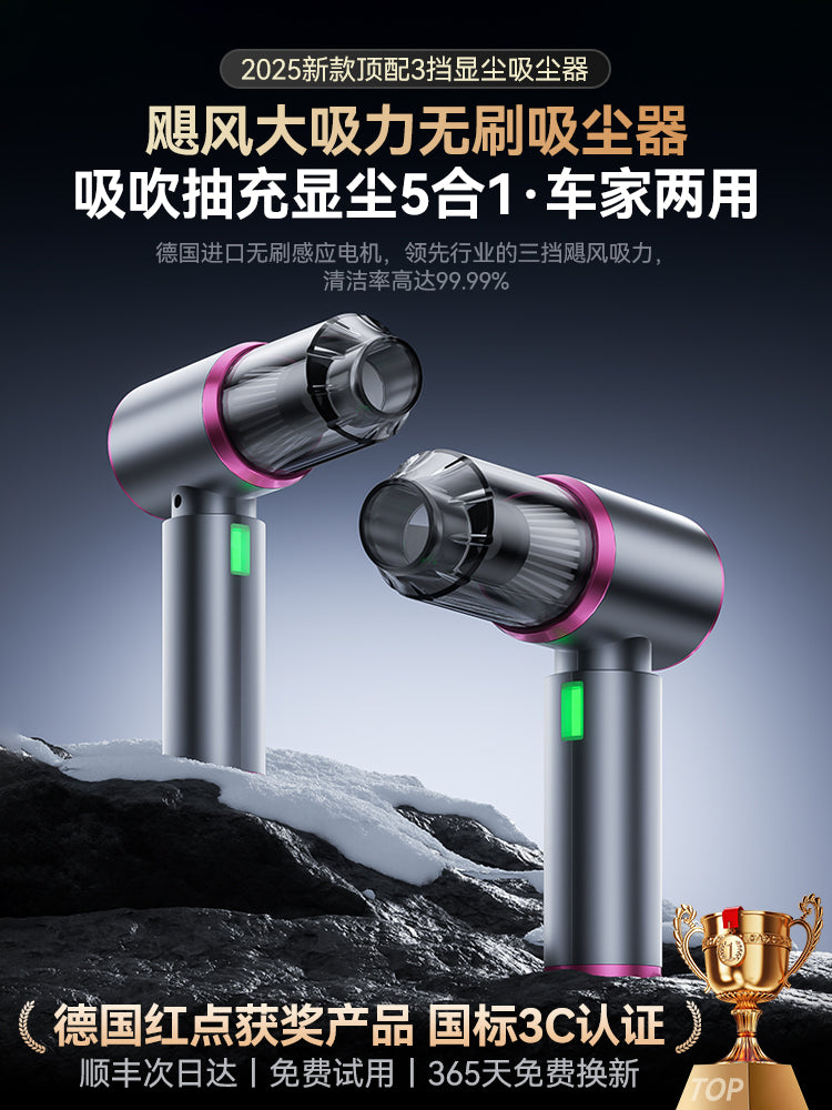 Handheld mini car vacuum cleaner, new model for 2025, super powerful suction, cordless and mini blower/vacuum cleaner combination.