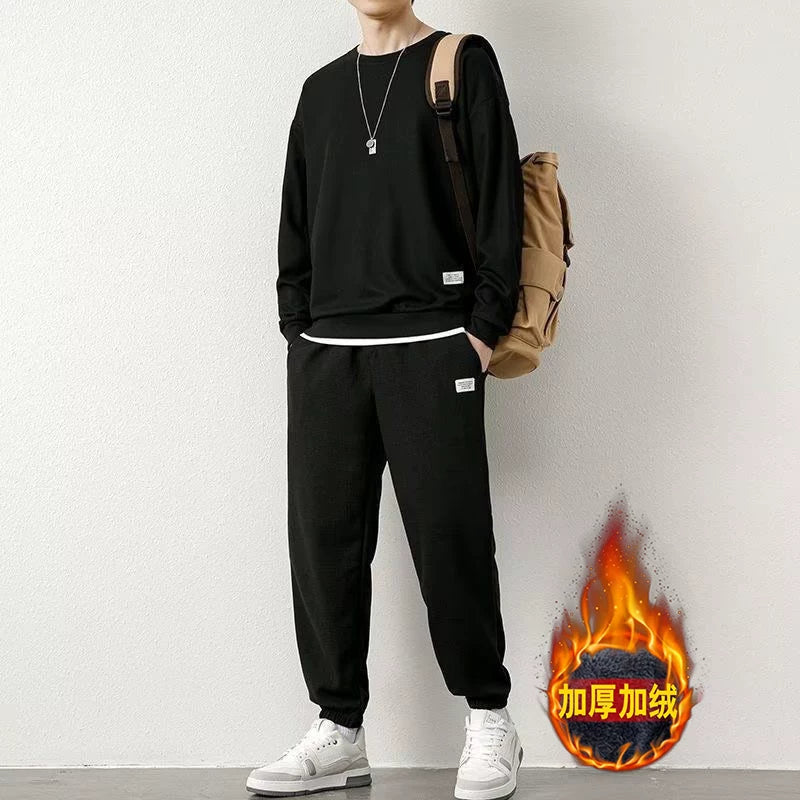 Endirimli Endirim: Kişilər üçün Gündəlik İdman Kostyumu, Böyük Ölçülü, Vafli Örgülü, Yun Astarlı, Payız və Qış üçün Qalın Sviter və Şalvar