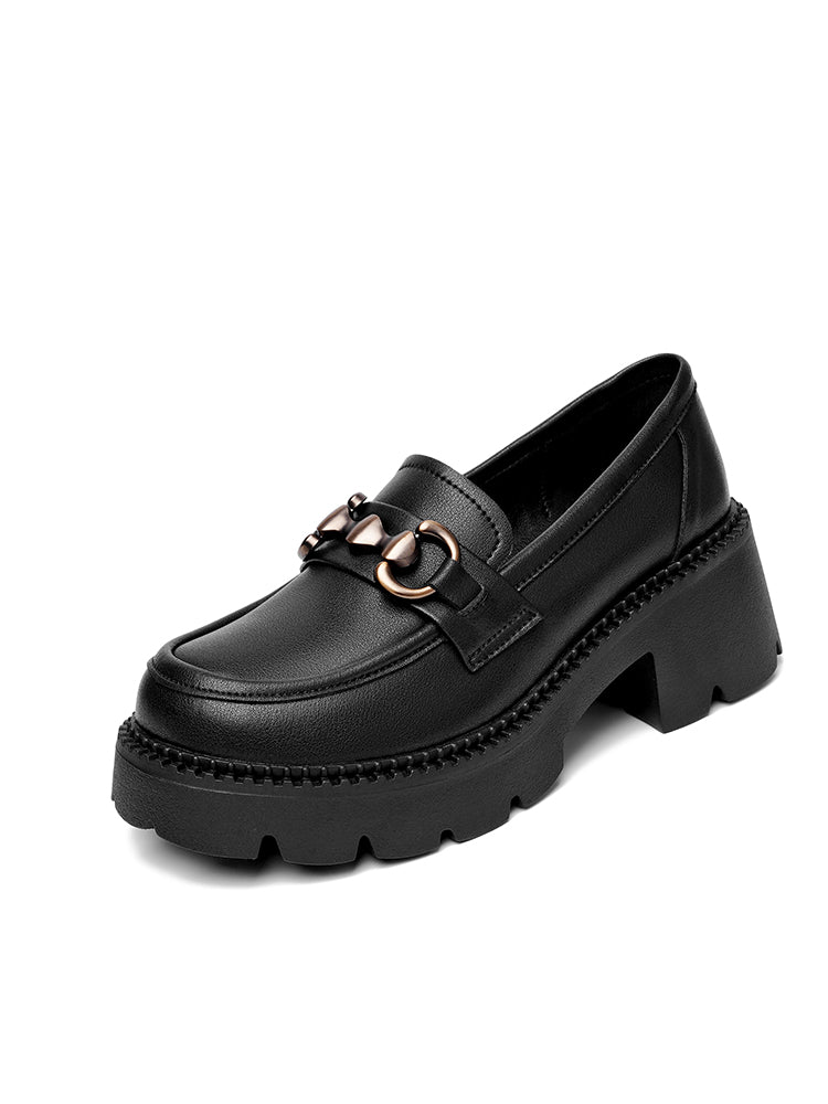 New women's shoes for spring and autumn 2025, genuine leather multifunctional, small leather shoes, thick-heeled, height-increasing loafers, British-style single shoes