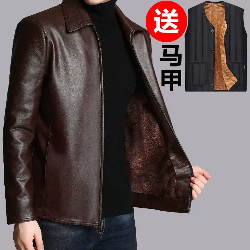 2024 Payız/Qış Yeni Kişilər üçün Yaxalıqlı İşgüzar Gündəlik PU Dəri Gödəkçə, Yun Astarlı və Qalınlaşdırılmış Motosiklet Gödəkçəsi