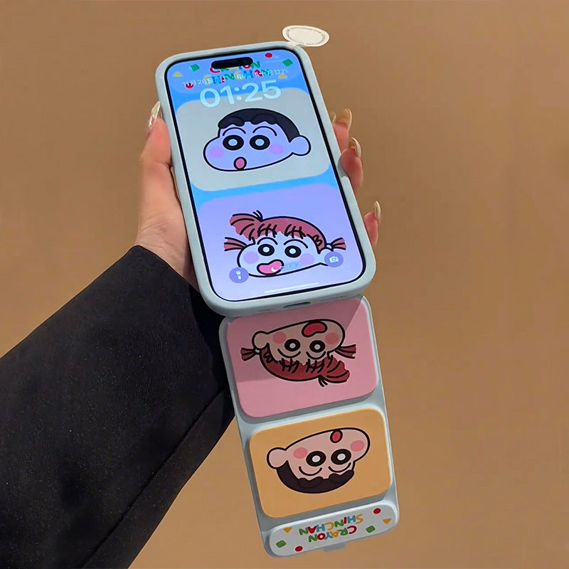 Cizgi filmi rəngli karandaş Shin-chan Apple Xiaomi 17Promax mobil telefon qutusu iPhone16Pro üçün uyğundur maqnit flip dəri tutucu 15/14/13/12/11 Huawei MATE70/p60/50 qoruyucu örtük