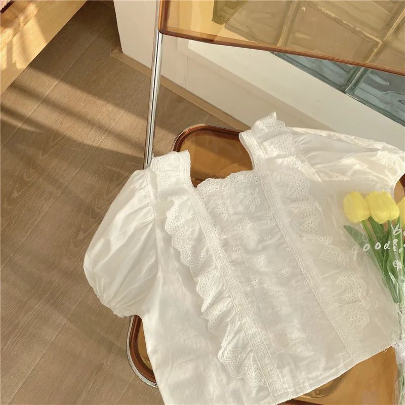 Uşaq Geyimləri Dəsti Yeni Yay Qızlar üçün Moda Krujeva Bluz Top &