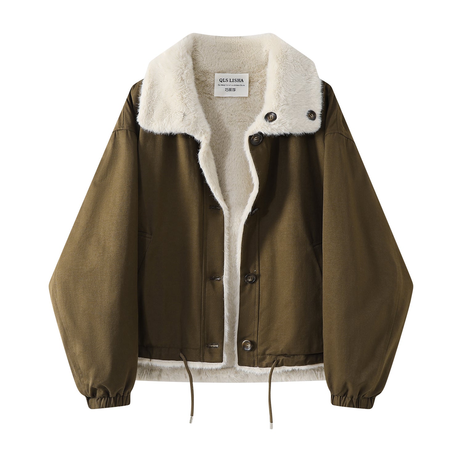 Chorlisa Koreya üslubunda şık, gündəlik, boş, yun astarlı qalın, iki tərəfli quzu yunundan hazırlanmış qadın paltosu/gödəkçəsi, payız və qış üçün