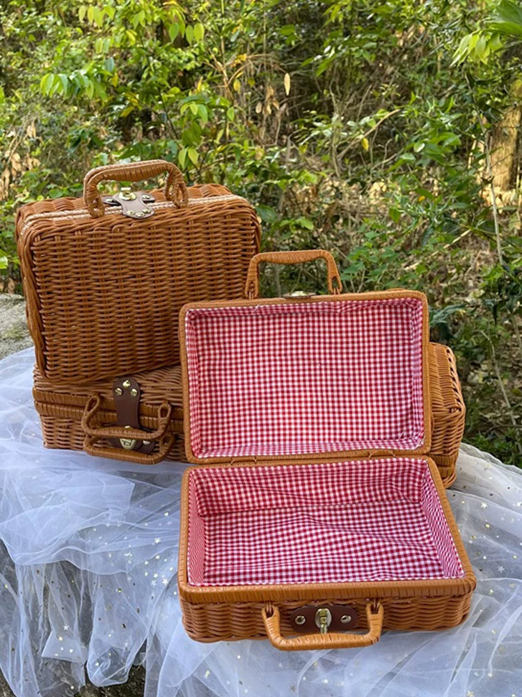 Təqlid rattan çamadan Yeni il toyu toy müşayiəti hədiyyə qutusu əl ilə toxunmuş foto rekvizit böyük retro qutu