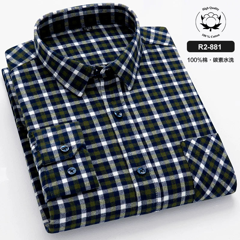 Paul 100% Pambıq Kişilər üçün Fırçalanmış Uzunqol Köynək, Gənc və Orta Yaşlı Kişilər üçün Gündəlik Pambıq Dama-dama Köynək, Böyük Ölçülü Kişi Geyimləri