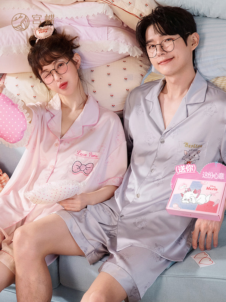 Gongdie [sərin tip] Disney Mary Cat cüt pijamaları qadınlar üçün yay buz ipək qısaqol kişi ev paltarları