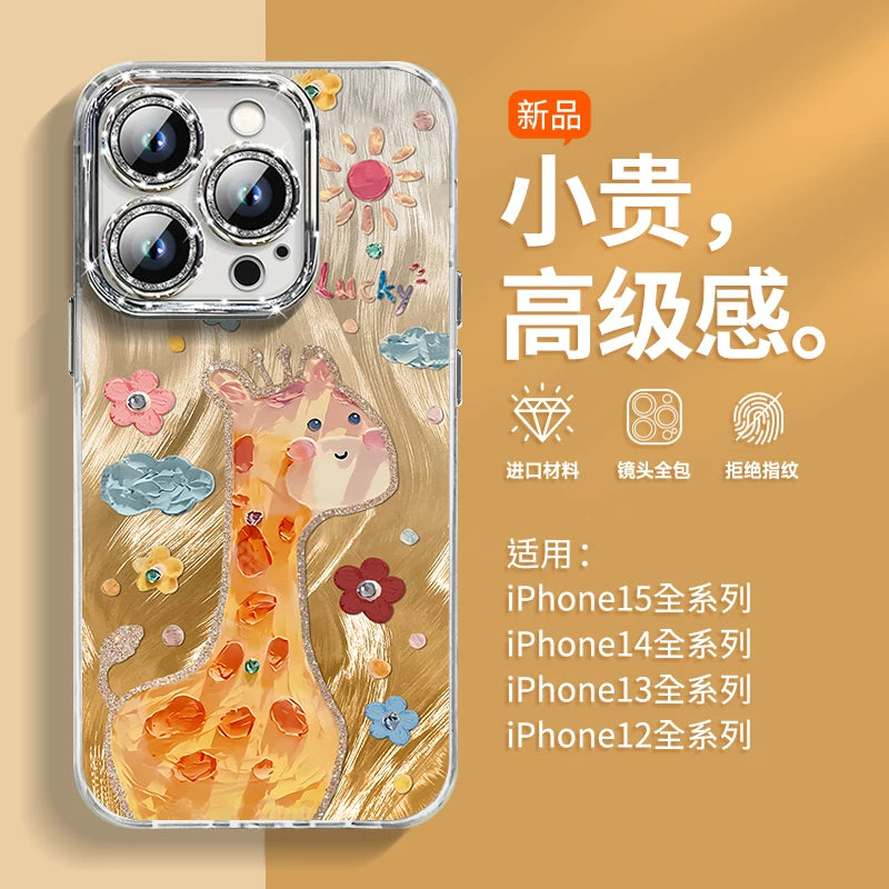Yusha Xoşbəxt Dumbo Apple 16 mobil telefon qutusu üçün uyğundur yeni iPhone17 parıltısı lens filmi ilə 16promax düşməyə qarşı 14p silikon qoruyucu örtük 11 qabaqcıl 13 kişi 17promax qadın