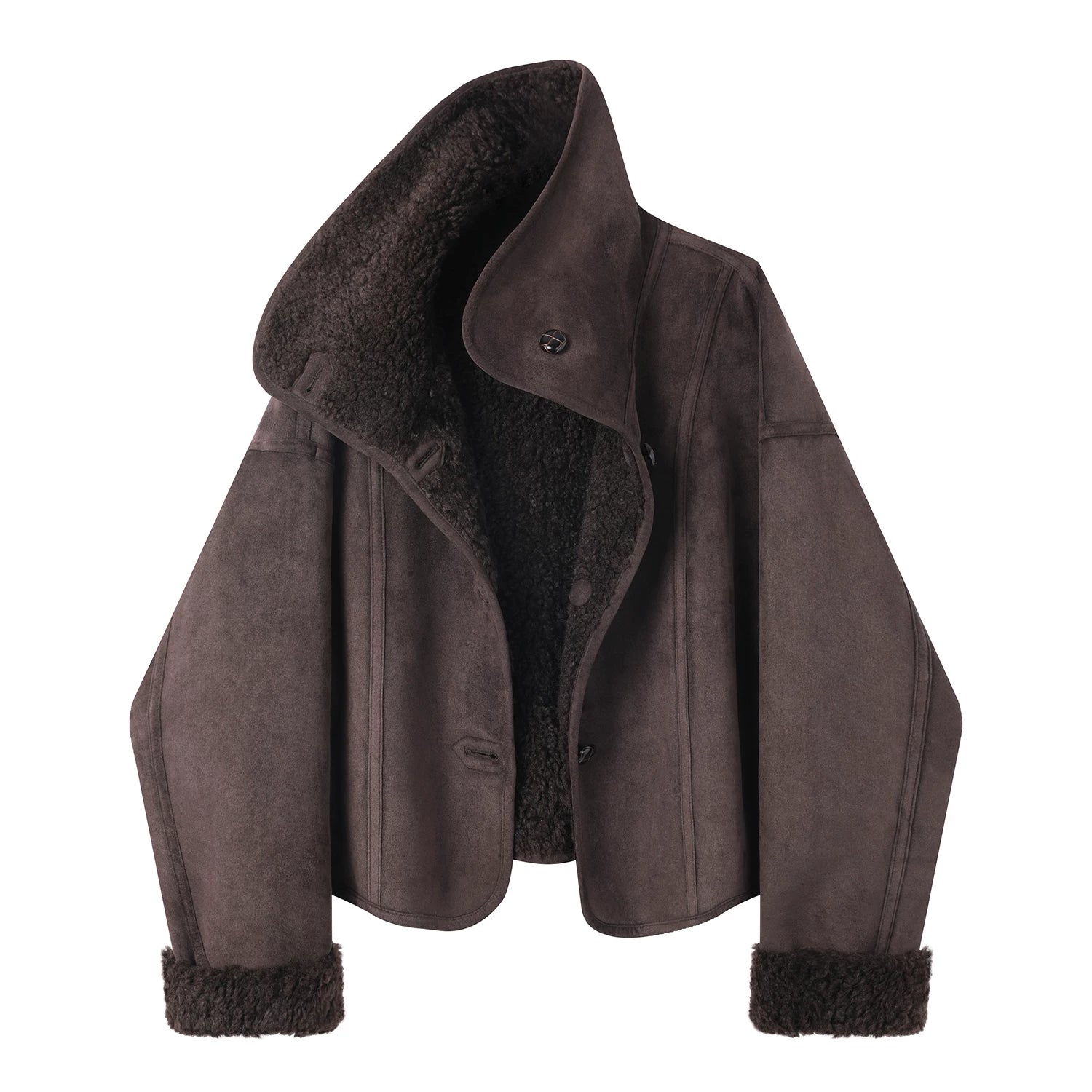 Chorlisa Retro Geri Dönən Zamşa İsti Xəz Palto Qadınlar üçün Qış Quzu Yunlu Astarlı Qalın Qısa Top