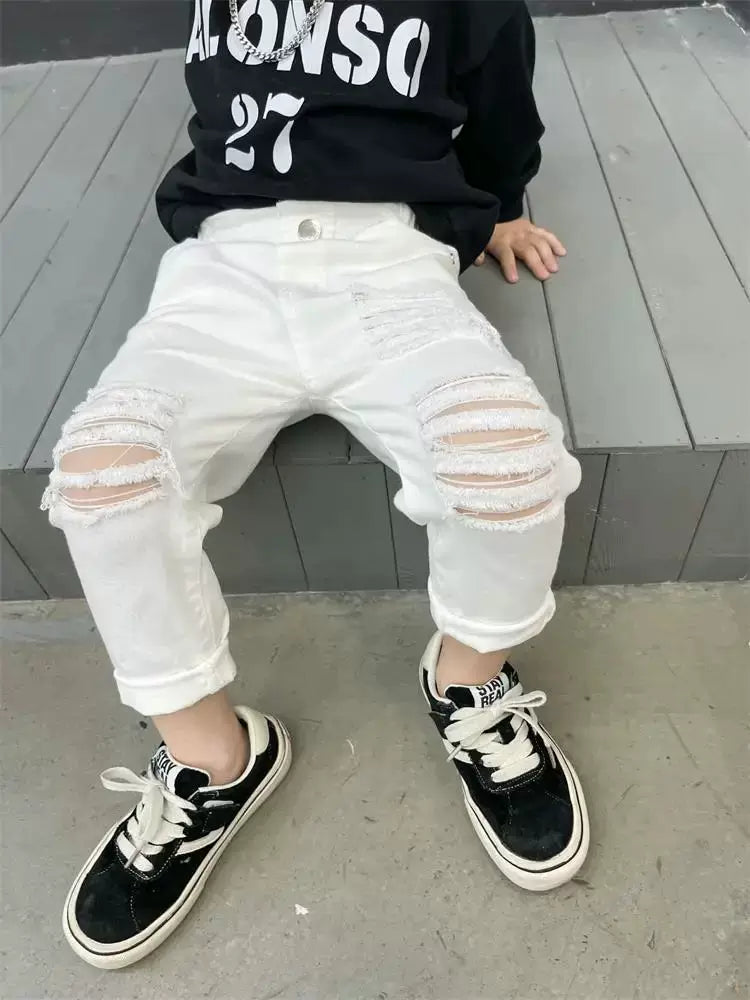 2023 Uşaq Oğlanlar Cins Şalvarları Moda Geyimləri Gündəlik Şalvar Denim Clot