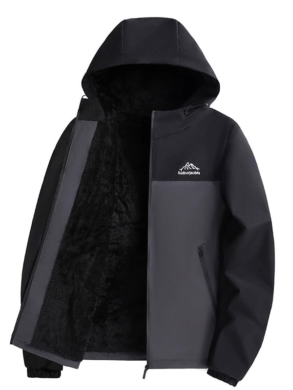 Yun astarlı, qalınlaşdırılmış kişi payız və qış paltosu, gündəlik, çoxfunksiyalı, kapşonlu gödəkçə, külək keçirməyən, suya davamlı, açıq hava kişi geyimləri, külək keçirməyən gödəkçə